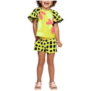 NWT Nanai Girls Green/Black Blouse And Shorts Set Size 3